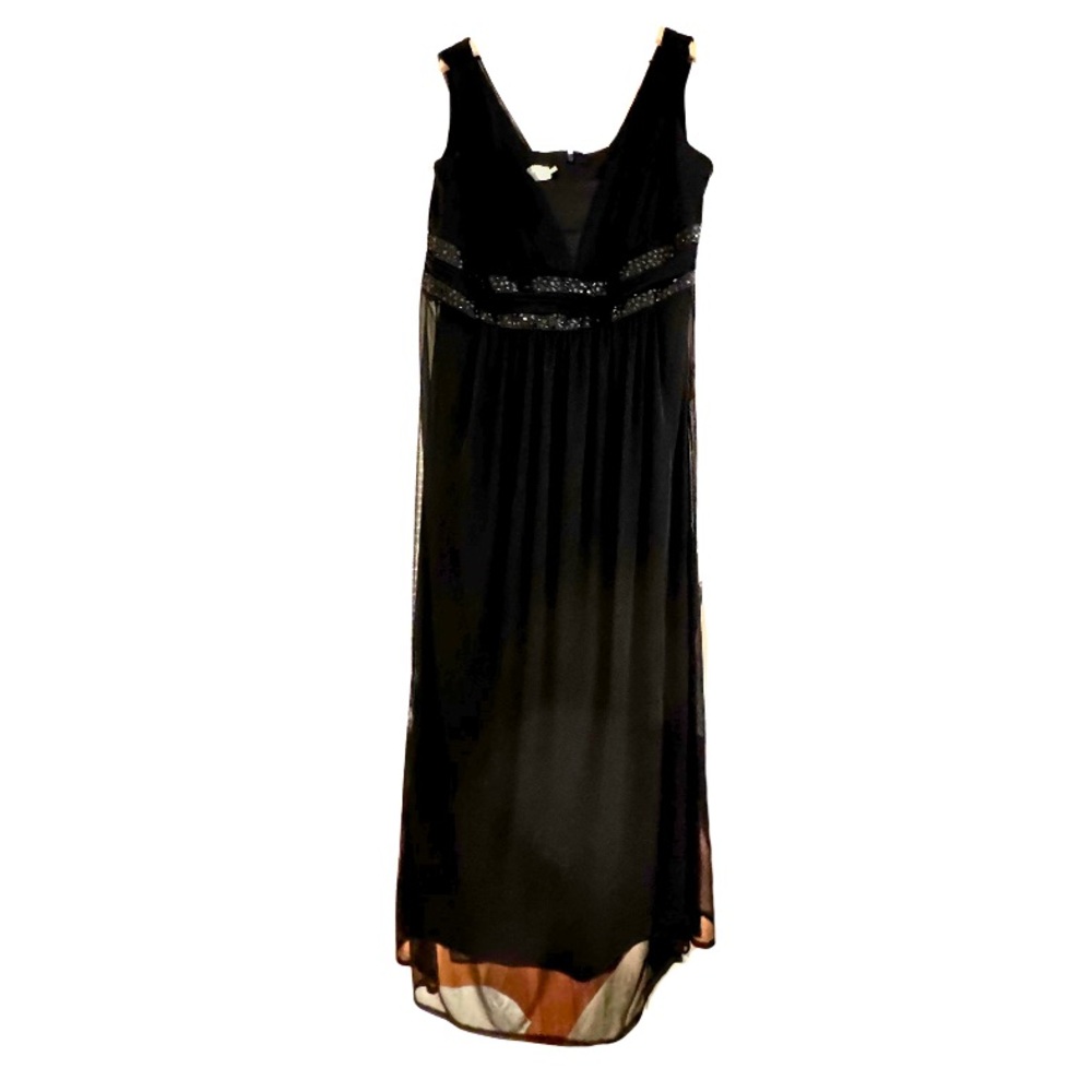 David's Bridal Black Gown with Beaded Embellished Empire Waist
